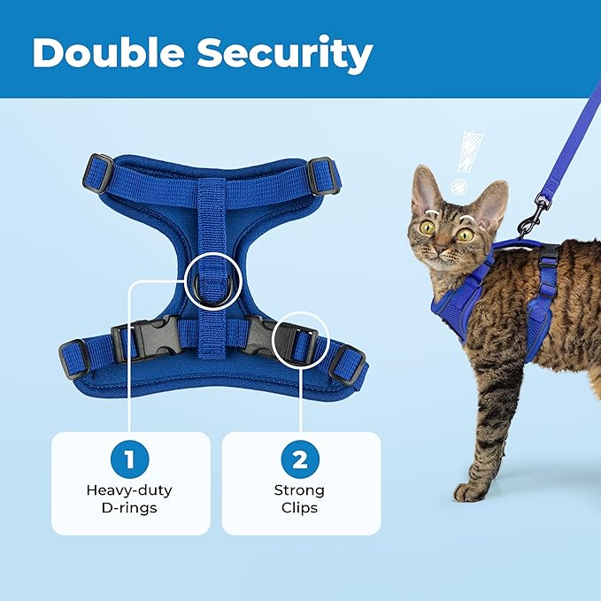 Best Pet Supplies Voyager Escape Proof Cat Harness and Leash Set with Reflective Stitching, Neoprene Handle 5ft - Supports Small, Medium and Large Cats, Kittens - Royal Blue, M (Chest: 16.5-19.5")