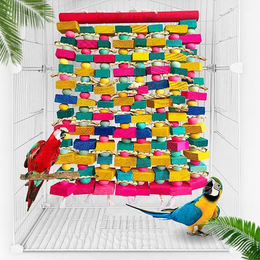Extra Large Bird Toys for Macaws, Multicolored Wooden Blocks Bird Chewing Toy Parrot Cage Bite Toy for Macaws Cokatoos African Grey and Large Medium Parrot Birds