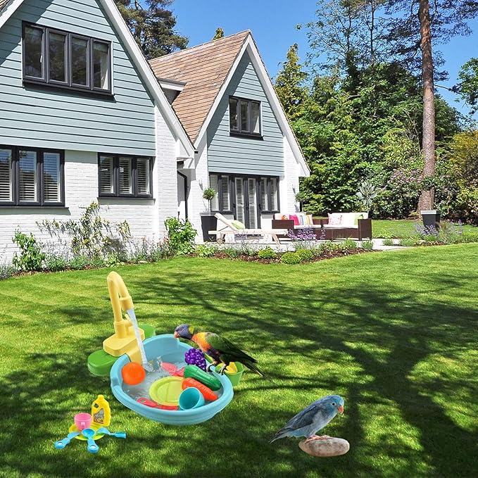 Parrot Shower, Parrot Bird Bathtub, Automatic Bird Bathtub Pet Bath Pool with Faucet, Bird Bathtub Swimming Pool Toy Bath Shower Water Dispense for Ferret, Goldfinch (Green)