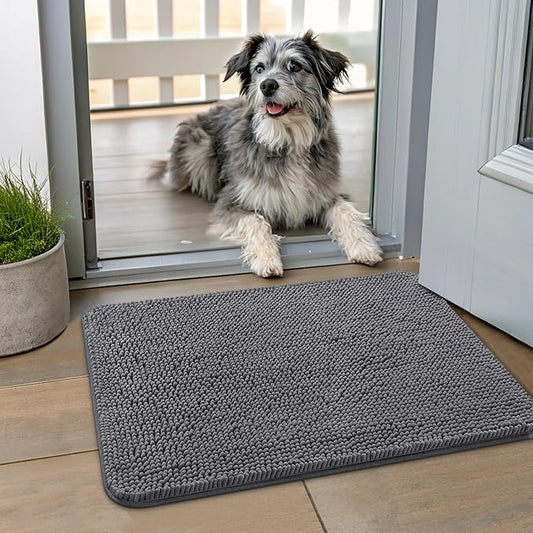 Smiry Dog Door Mat for Muddy Paws 24x16, Absorbs Moisture and Dirt Doormat, Non-Slip Washable Quick Dry Chenille Front Door Mat Indoor Entrance, Entryway Carpet for Inside Floor, Dark Grey