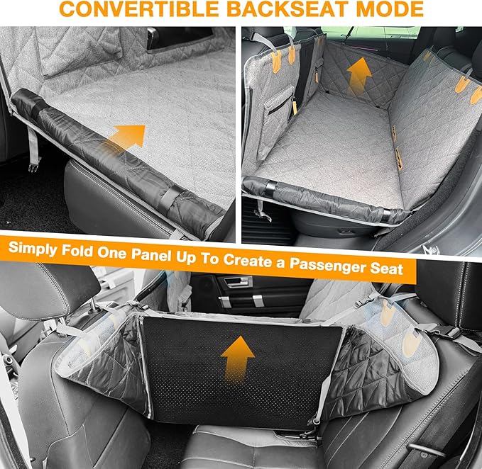 Dog Car Seat Cover, Hard-Bottom Back Seat Extender for Pets, Waterproof Nonslip Hammock for Car, Backseat Dog Bed for Cars SUVs Trucks, Car Seat Protector, Universal Fit 52 x 25 in, Grey