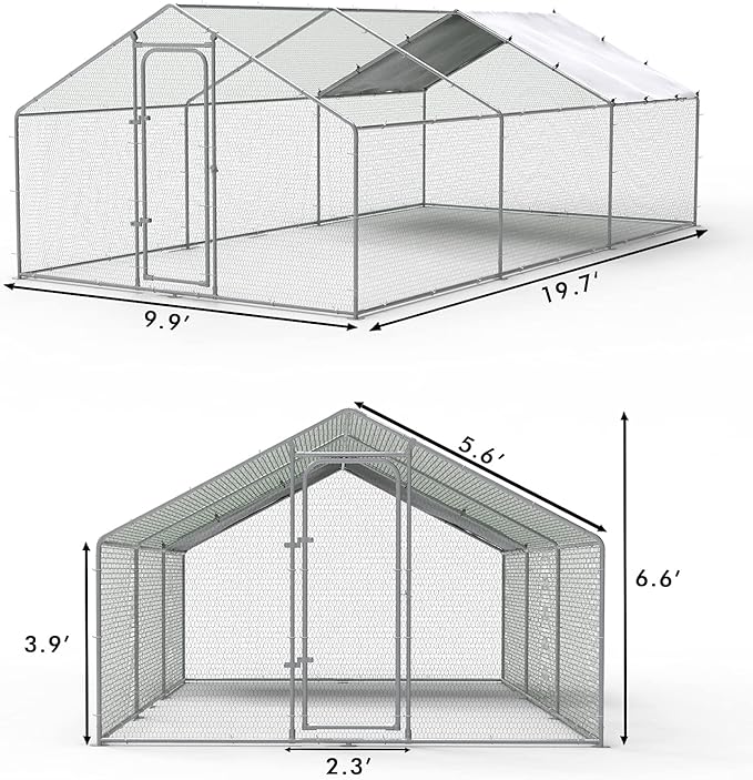 LEMBERI Metal Large Chicken Coop, Spire Shape Walk-in Poultry Chicken Hen cage, Rabbits Duck Cages with Waterproof and Anti-Ultraviolet Cover for Outside,Backyard and Farm