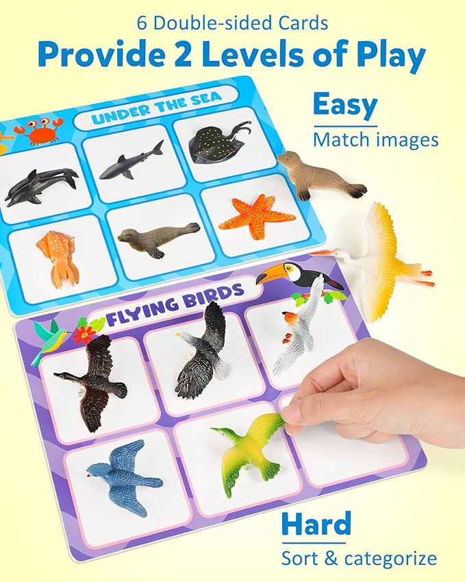 Coogam Sorting Toys for Toddles, Animals Figures Dinosaurs Birds Insects Cognition Matching Game Playset, Fine Motor Learning Activities Educational Toy Gift for 3 4 5 Year Old Kid