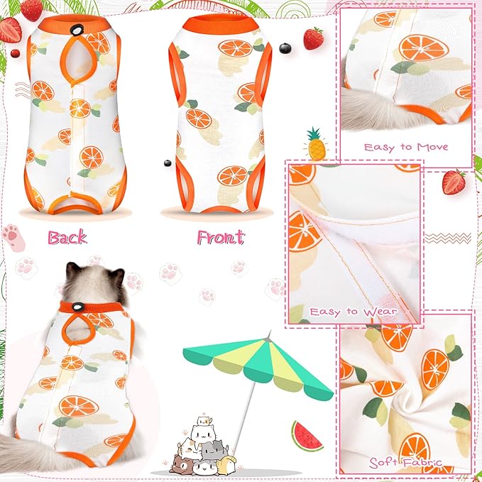 Nuanchu 3 Pieces Cat Recovery Suit Kitten Recovery Suit E-Collar Alternative for Cats and Dogs Abdominal Skin Anti Licking Pajama Clothes Sets(Fruit Pattern,Small)