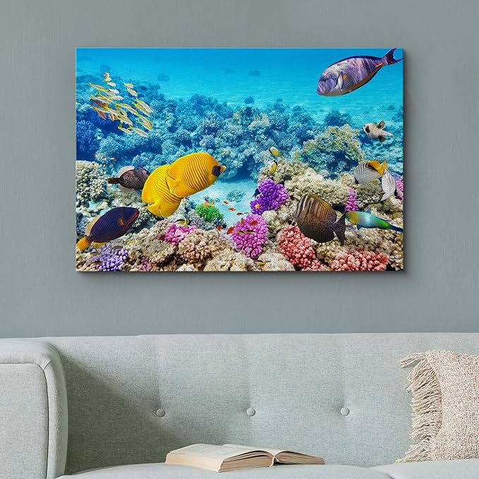 wall26 Canvas Print Wall Art Tropical Underwater Ocean Sea Fish Reef Nature Animals Photography Realism Rustic Scenic Landscape Wilderness Earth Colorful for Living Room, Bedroom, Office - 24"x36"