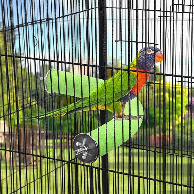 U Shape Parrot Perch Stand Toy Bird Platform Sand Paw Grinding Clean Stick Exercise Conure Budgie Cockatiel Cage Accessories (Green Corner Medium)