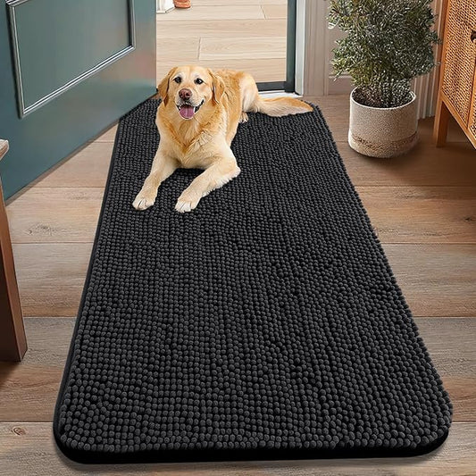 Smiry Dog Door Mat for Muddy Paws 48x30, Absorbs Moisture and Dirt Doormat, Non-Slip Washable Quick Dry Chenille Front Door Mat Indoor Entrance, Entryway Carpet for Inside Floor, Black