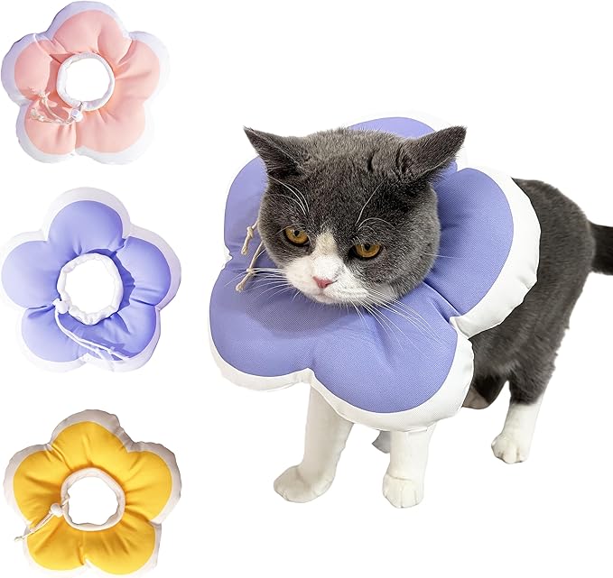 Cat Cone Collar Soft, Adjustable Kitten Cone After Surgery, Waterproof Recovery E Collar for Pet to Stop Licking(Purple Flower, Medium)