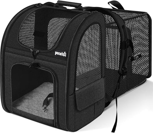 Pecute Cat Carrier Backpacks, Expandable Cat Backpack with Breathable Mesh, Pet Carrier Backpack for Cats Small Dogs Puppies Up to 18 Lbs, Dog Carrier Backpack Great for Travel Hiking Camping Outdoor