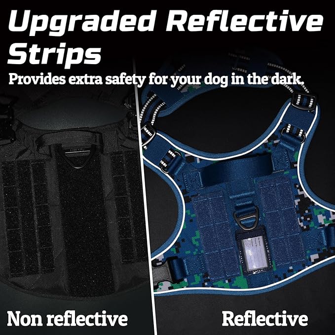 rabbitgoo Tactical Dog Harness Medium Sized Dog, No Pull Military Service Vest with Handle & Molle, Easy Control for Training Walking, Adjustable Reflective Straps, Blue Camo, M