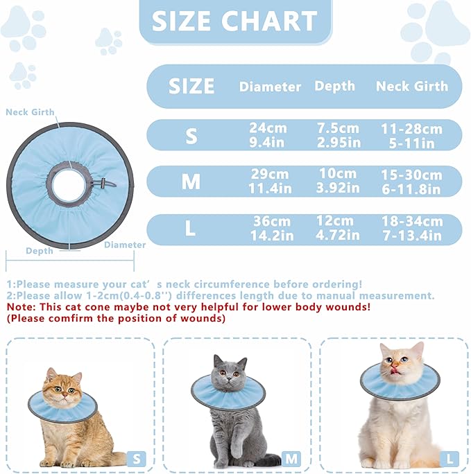 Lightweight Cat Cone Collar Soft, Soft Comfortable Cat Recovery Collar After Surgery, Elizabethan E Collar for Cats, Cone for Cats to Stop Licking (Baby Blue, Large)