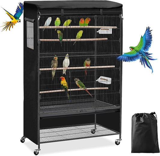 Roasivi Universal Large Birdcage Cover Black Out and Breathable Cages Cover for Parrots and Other Small Animals Durable Waterproofing Washable Material 36" L x 25" W x 48" H Black