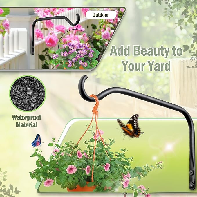 Durable Plant Hangers Brackets: 2 Pack 8 Inch Outdoor Metal Hanging Plant Brackets - Rustproof Wall Hooks for Hanging Flower Basket Bird Feeders Wind Chimes and Lanterns