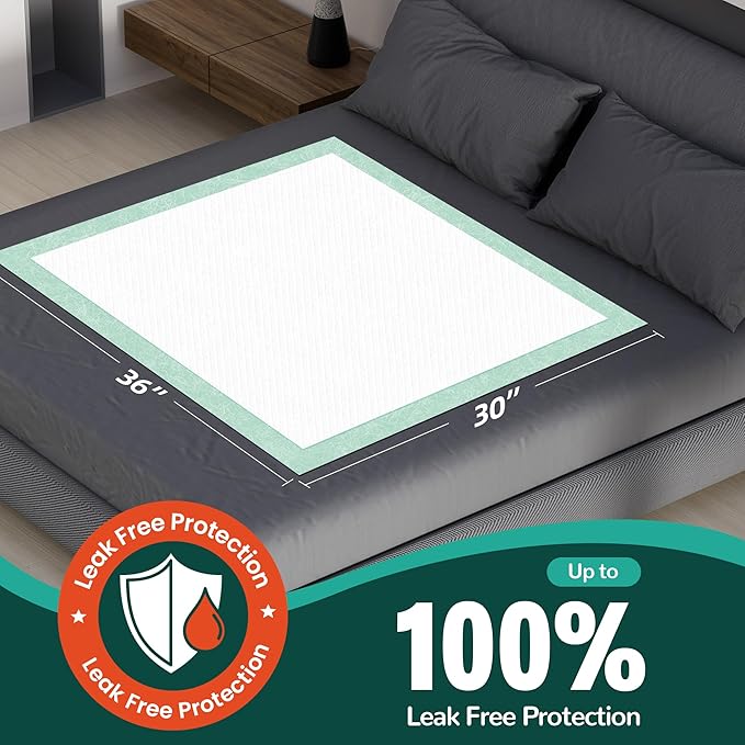 Disposable Bed Pads 30“x36”, 50 Count Extra Large Underpads , Heavy Duty Absorbent Bed Pads for Adult Incontinence, Senior Care, Kids & Puppy Training Pads (No Adhesive)