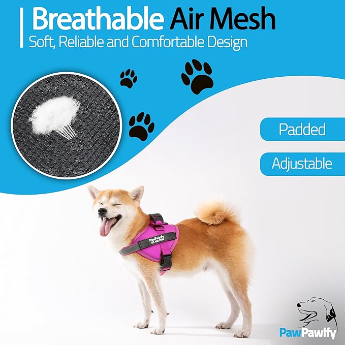 PawPawify Custom No Pull Dog Harness with Name and Phone Number, Heavy Duty Personalized Pet Vest to Prevent Tugging, Pulling, or Choking, Training and Walking (New Pink, S (Chest 16-21in))