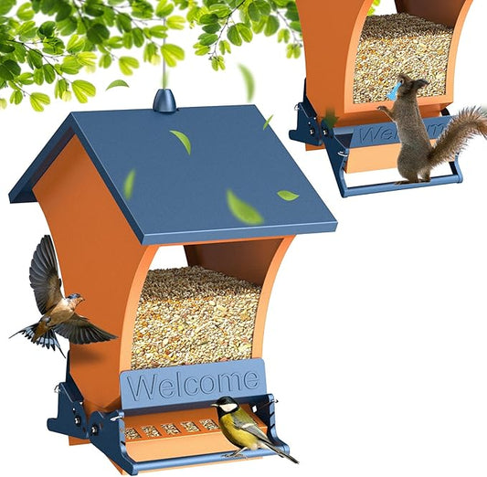 Wildpark Squirrel Proof Bird Feeders for Outdoors, 5LB Metal Hanging Feeders, Large Wild Feeders for Cardinals, Chickadees, Durable Backyard Feeders-One in Orange