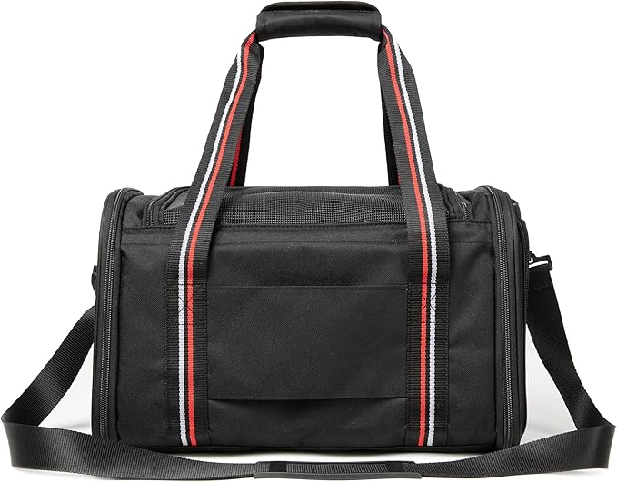 CAGA Soft-Sided Pet Carrier - Ventilated Foldable & Collapsible Under Seat Travel Kennel with Pockets for Small to Medium Dogs & Cats up to 15 lbs (Black)