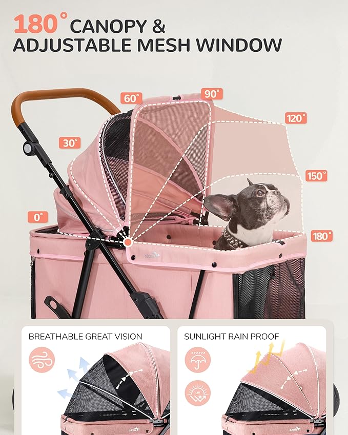 Dog Stroller for Large & Medium Dogs (20–132 lbs), Pet Stroller for 2 Small Dogs, Extra Large Heavy Duty, Foldable & Ventilated, Pink or Navy