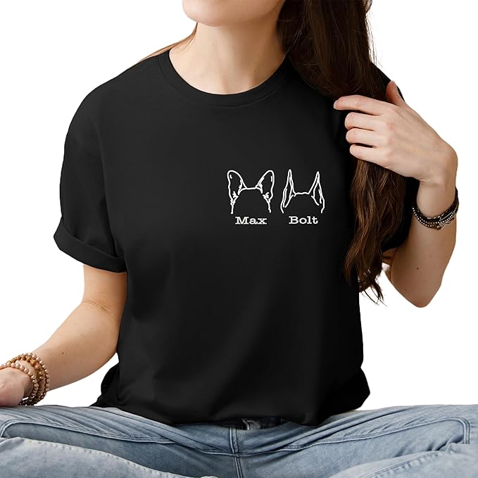 Custom Dog Mom Shirt for Women Pet Ears Sweatshirt with Name Unique Puppy Line Art Cute Dad Hoodie for DogDad Owner Lover