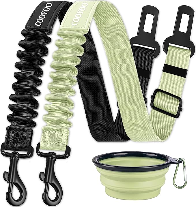COOYOO Dog Seat Belt,3 Piece Set Retractable Dog Car Adjustable Seatbelts for Vehicle Nylon Pet Safety Heavy Duty & Elastic & Durable Car Harness for Dogs