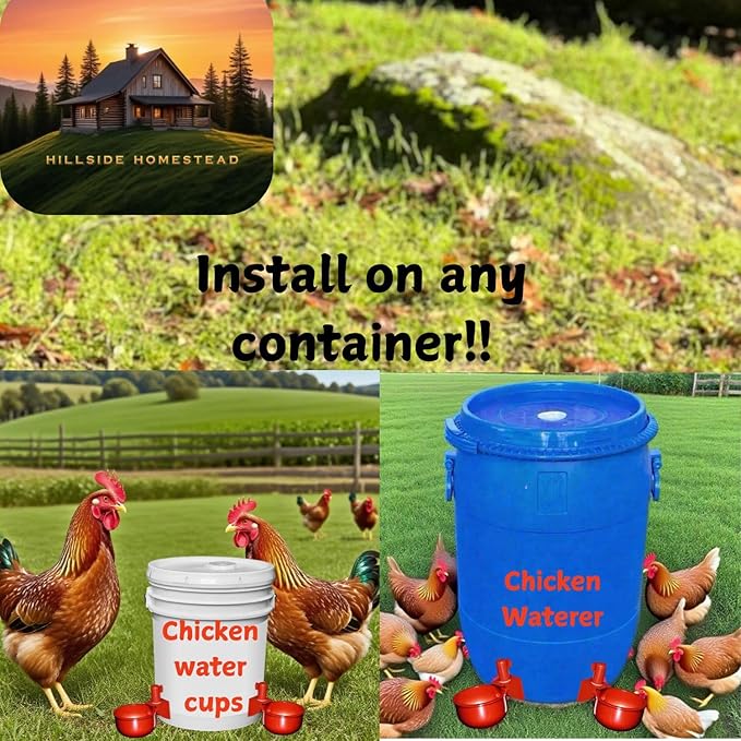 Chicken Water Cups Hillside Homestead Free Extras Automatic Chicken Waterer 5 Gallon 8 pk Chicken coop Accessories Chicken Water Feeder Use for All Chicks Ducks Quail Turkey Goose Poultry Waterer Cup