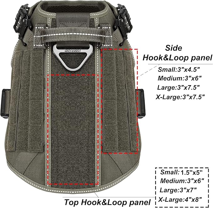 ICEFANG Tactical Dog Harness, Medium Size,2X Metal Buckle,Working Dog MOLLE Vest with Handle,No Pulling Front Leash Clip,Hook and Loop Panel (Green,M (Pack of 1))