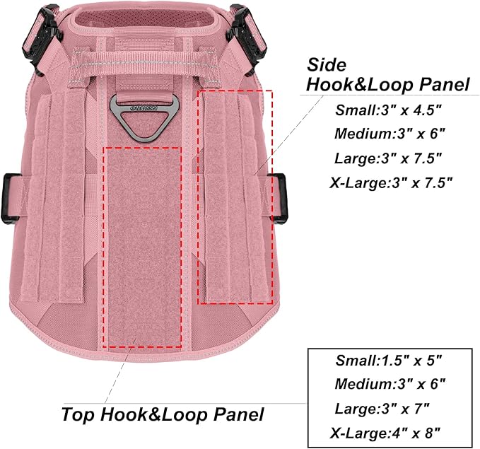 ICEFANG Tactical Dog Harness,X-Large Size, 2X Metal Buckle,Working Dog MOLLE Vest with Handle,No Pulling Front Leash Clip,Hook and Loop Panel (Pink, XL (Pack of 1))