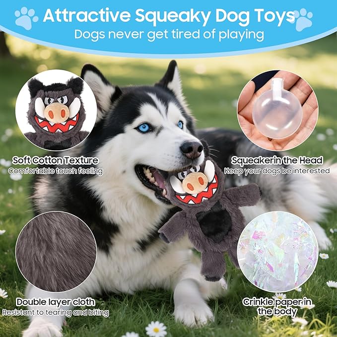 Bzonsmart Dog Squeaky Toys.5 Pack Crinkle Value Bundle .Soft Non-Shedding Puppy Toys & Self-Play Teething Toy for Dogs, Cute Pet Supplies .Dog Toys for Chewers, Small, Medium & Large Dogs