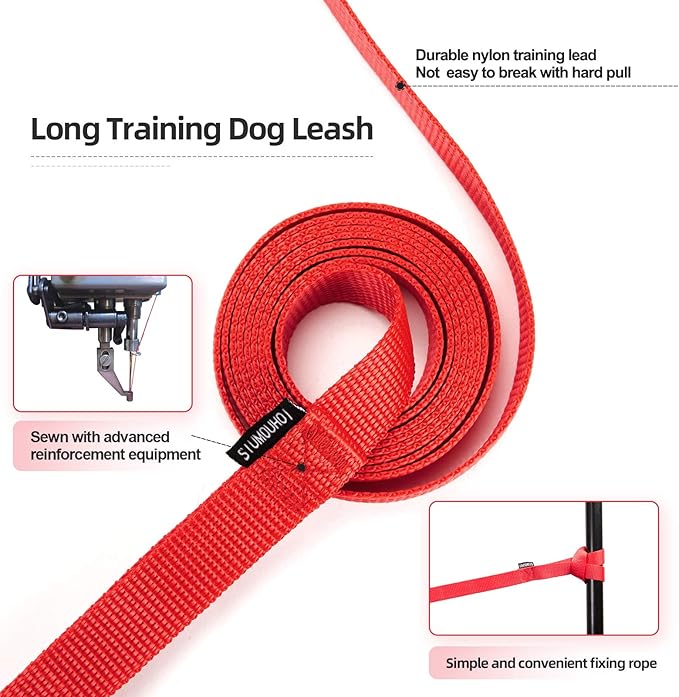 Dog/Puppy Obedience Recall Training Agility Lead -15ft 20ft 30ft 40ft 50ft Training Leash - Great for Play, Camping, or Backyard - Red 50ft