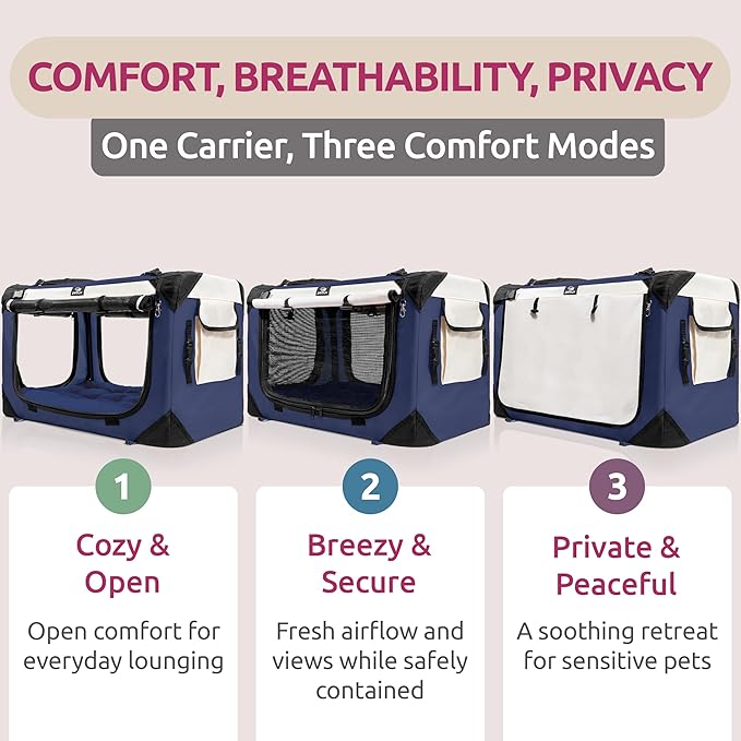 Soft-Sided Cat & Dog Pet Carrier, Large 24"x16"x16", Fits Large Cat, 2 Cats, or Medium Dog Comfortably, Great for Travel & Vet Visits, Privacy Windows, Removable Bed, Locking Zippers, Folds Flat