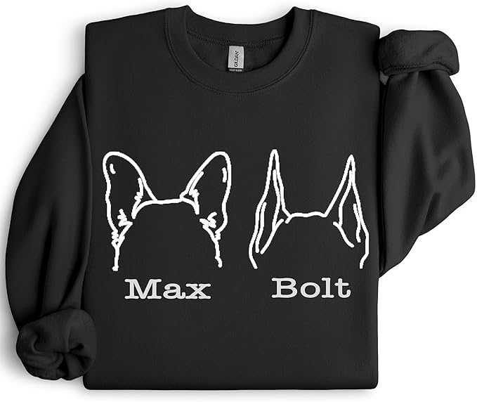 Custom Dog Mom Shirt for Women Pet Ears Sweatshirt with Name Unique Puppy Line Art Cute Dad Hoodie for DogDad Owner Lover