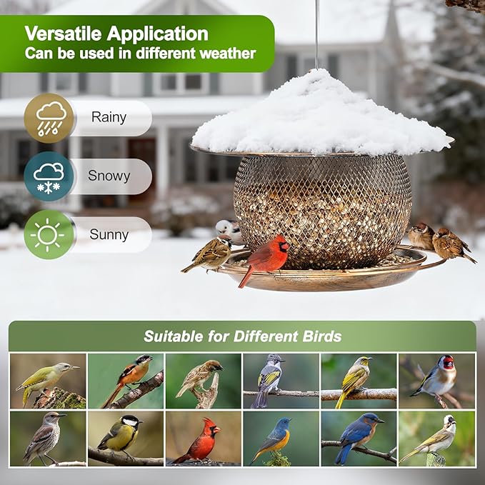 LBTING Bird Feeder for Outside, Squirrel Proof Wild Bird Feeder, Metal Bird Feeders for Hanging Outdoors Garden Yard, Round Lantern-Shaped