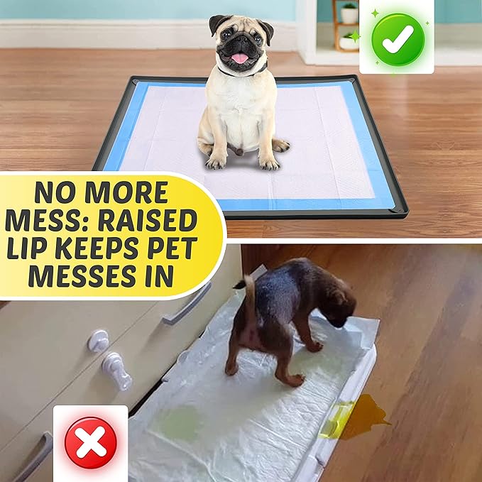 TidyFriend Pee Pad Holder Tray 36 x 36 Inches, Puppy Pad Holder, Easy to Clean and Store Pee Pad Holder for Dogs, Silicon Training Pad Holder, No Spill Puppy Pad Holder (Grey)