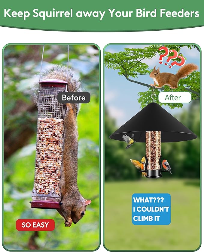 19 Inch Metal Squirrel Baffle for Bird Feeder, Hanging Baffles for Squirrel Proof Bird Feeders, Outdoor Cover Rain Guard, Rust Chew Proof Heavy Duty