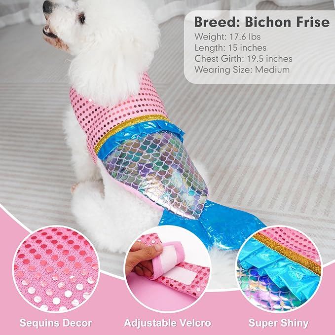 cyeollo Dog Costumes for Large Dogs Sparkly Mermaid Cosplay Clothes Pet Costme Birthday Party Outfit Dog Halloween Costumes Size XL