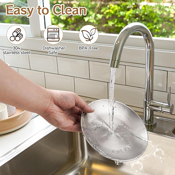 Cat Food Bowls, 2 Pcs Stainless Steel Cats Food and Water Whisker Fatigue Shallow Dishes, Small Dog Puppies Fat Faced Cat Kitten Supplies (2 Plates with Stand)