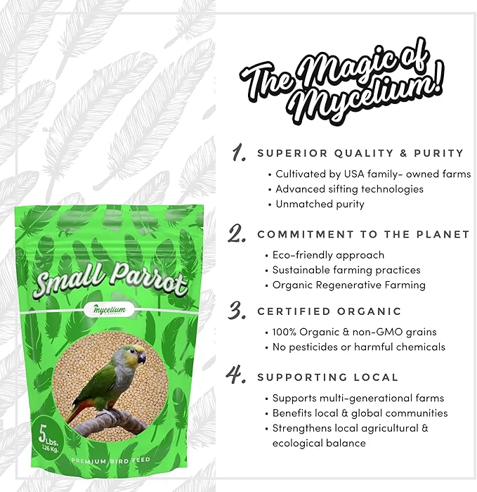Mycelium Premium Millet – Organic, Non-GMO, High Nutritional Value Bird Food for Small Parrots, Sourced from Local USA Farms, Sustainable Farming, 5 lbs