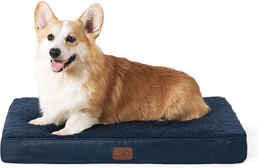 Bedsure Large Dog Bed for Crate - Orthopedic Flat Pet Beds with Removable Washable Cover, Egg Crate Foam Crate Mat, Suitable for Pet Up to 50 lbs