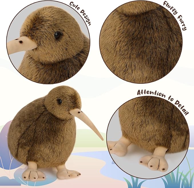 Kiwi Bird Plush Toy, Stuffed Animal Furry Kiwi Plushie Doll, Soft Fluffy Like Real Bird Hugging Toy - Present for Every Age & Occasion
