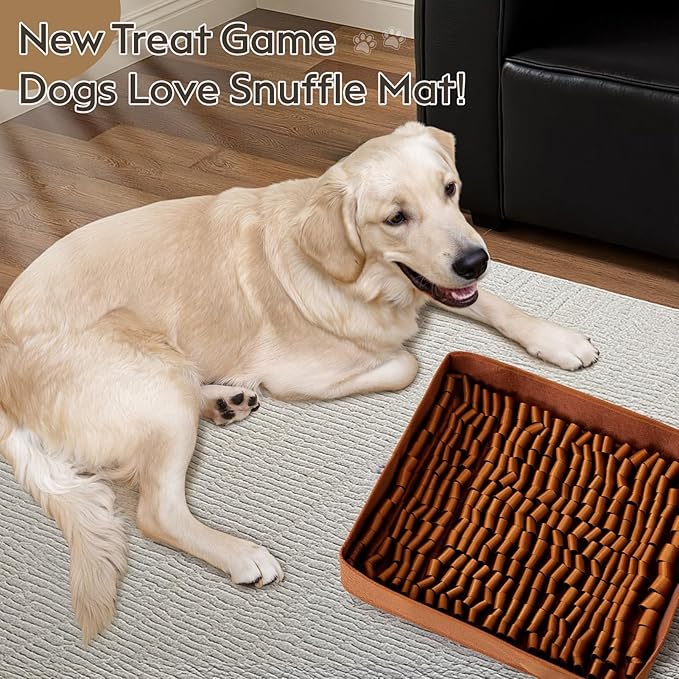 Snuffle Mat for Dogs, Dog Puzzle Mat, Interactive Dog Toys for Enrichment,Sniff Mats with Non-Slip Backing,Suitable for Breeds and Sizes of Dogs (Brown, 17" X 15")