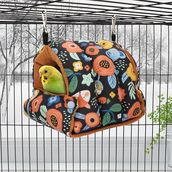 Wontee Bird Nest House Winter Warm Snuggle Hut Bird Bed Hanging Hammock for Parrots Budgies Parakeets Caique Senegal Cockatiels Conures (Small, Black)