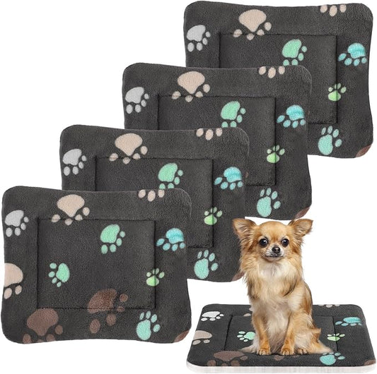 4 Pack Ultra Soft Dog Cat Bed Mat with Cute Prints Reversible Fleece Dog Crate Kennel Pad Cozy Washable Thickened Hamster Guinea Pig Pet Bed Mat for Small Animals(23 x 18 Inches,Black)