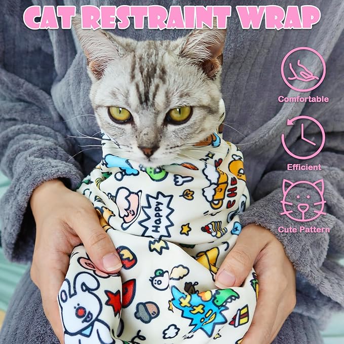 Cat Wrap for Cutting Nails Large Size 27.5in Self-Adhesive Cat Grooming Wrap Cat Nail Clipper Hammock Soft Cat Restraint Bag for Nail Clipping Cat Grooming Supplies(Under 13lbs)