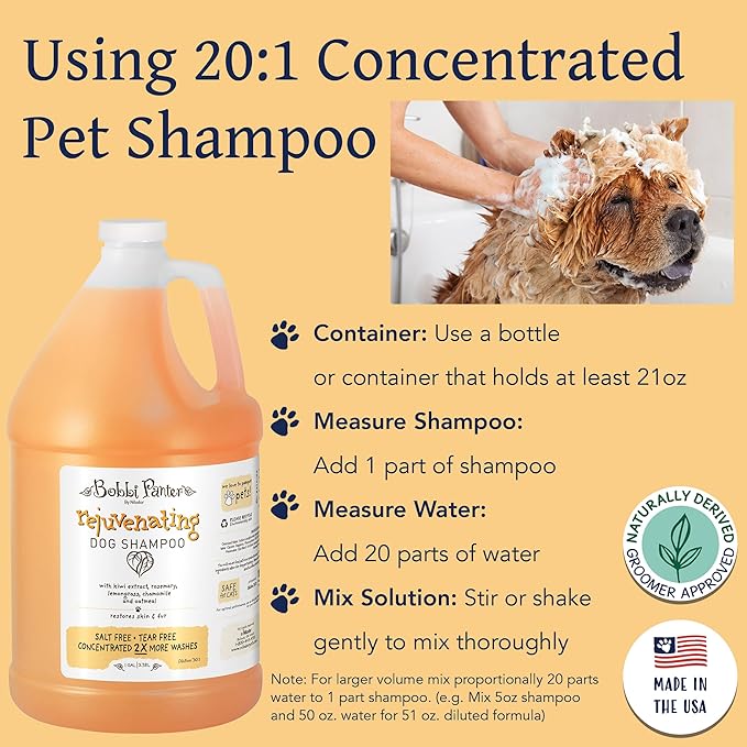 Bobbi Panter Rejuvenating Dog Shampoo, Restores & Revitalizes Skin & Fur, Orange Citrus Scent - 30:1 Concentrated Formula, Made in The USA, Trusted by Professional Groomers, 1 Gal.