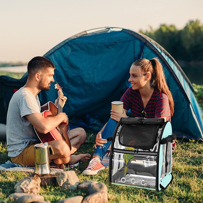 SUERTREE Bird Carrier Bag with Indestructible Stainless Steel Mesh, Bird Travel Cage with Stand, Easy to Clean Backpack for Parrot, Portable Bird Travel Bag, Green