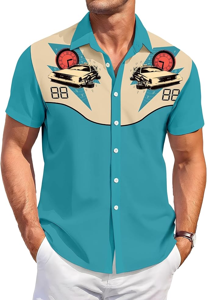 Men’s Hawaiian Shirt Western Cowboy Symmetrical Print Short Sleeve Button Down Casual Beach Holiday Summer Shirt