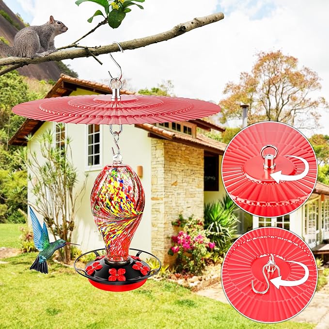 11.2" Metal Bird Feeder Rain Guard 2 Pack, Red Dome Shield Cover Umbrella Shade for Hummingbird Oriole Feeder, Squirrel Baffles for Bird Feeders