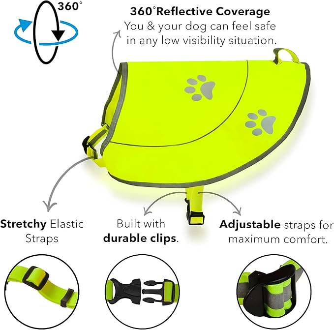 Dog Reflective Vest - Comfortable Jacket Safety Hunting, High Visibility for Dogs with Elastic Straps and Clasp Closure- Yellow, Small