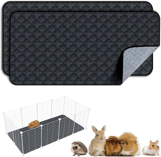 Washable Guinea Pig Cage Liner - 2 Pack Reusable Washable Pee Pads，Waterproof Guinea Pig Bedding for Small Animal - Rabbit Bunny Hamster Puppy (Dark Grey, 24" X 47" - 2 Pack)