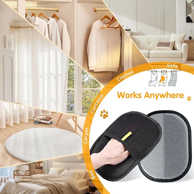 Pet Hair Removal Glove,Reusable Magic Brush Pet Hair Remover Tool for Cats & Dogs,Newly Upgraded Pet Grooming Gloves for Laundry, Carpet, Couch,Car Seat (Black)